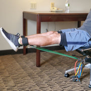 Travel gym portable gym system hundreds of exercises including seated leg extensions great for office desk workout hotel workout on the road home office exercises.